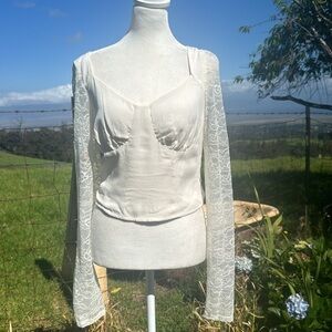 NWT Wild Fable Long Sleeve Lace Bustier Top Off White